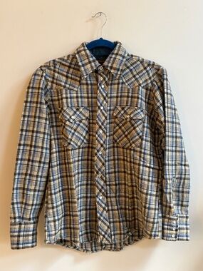 David Harrison Vintage Pearlescent Snap Button Long Sleeve Flannel Plaid Shirt